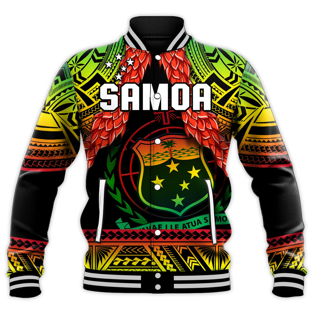 (Custom Text And Number) Samoa Rugby Baseball Jacket Teuila Torch Ginger Gradient Style LT14 - Polynesian Pride