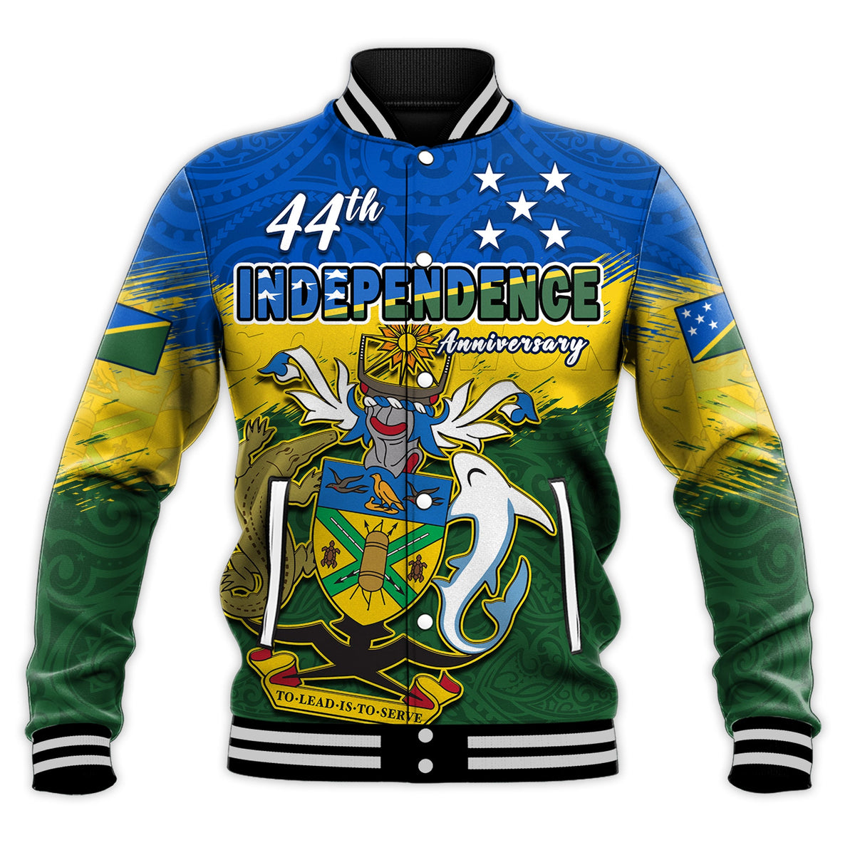 Solomon Islands Baseball Jacket Happy 44th Independence Anniversary Polynesian Pattern LT14 - Polynesian Pride