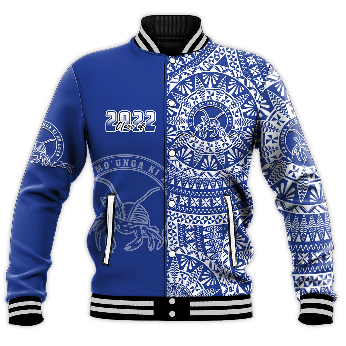 (Custom Text And Number) Tupou Tonga College Baseball Jacket Class Of Year Tongan Ngatu Pattern LT14 - Polynesian Pride