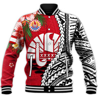 (Custom Personalised) Tahiti Islands Baseball Jacket Polynesian Shark Mix Tropical Flowers LT14 - Polynesian Pride