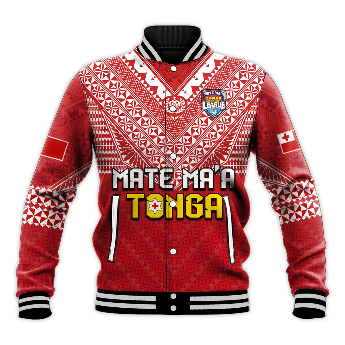 (Custom Text and Number) Tonga Rugby MMT Baseball Jacket Ngatu Mate Maa Tonga Special LT13 - Polynesian Pride