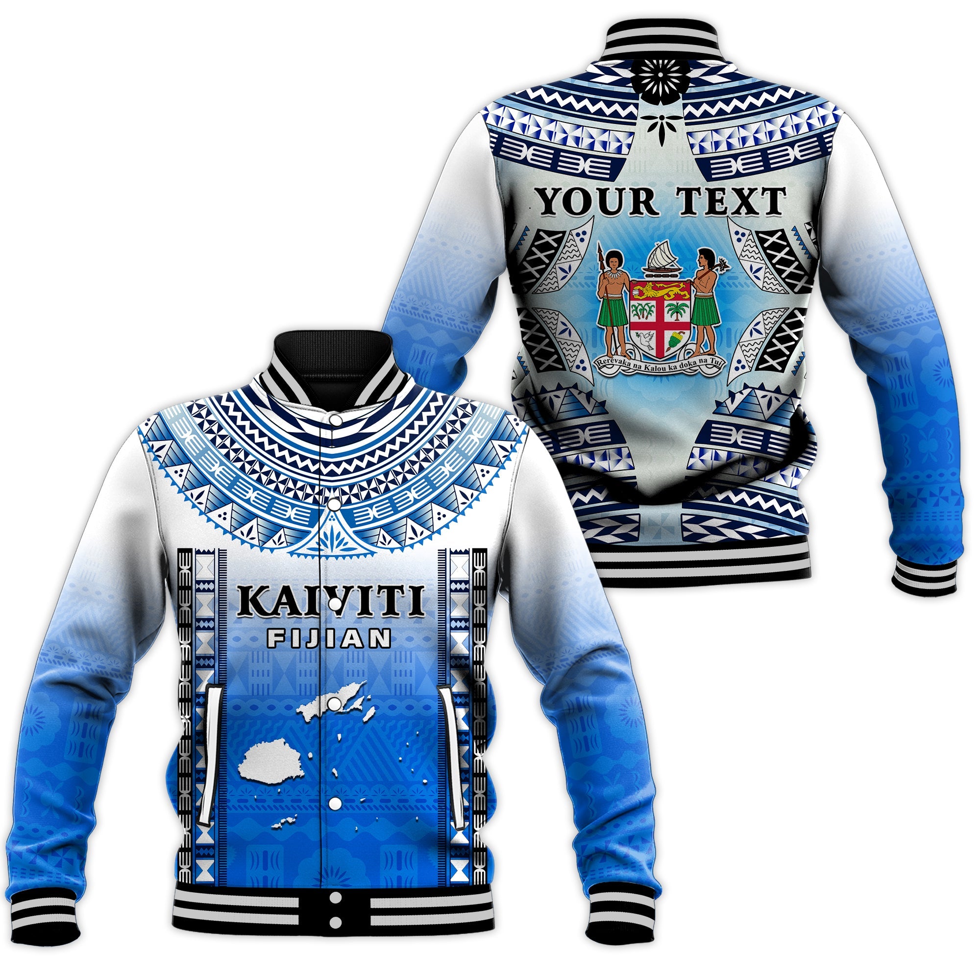 Custom Text And Number Fiji Baseball Jacket Kaiviti Fijian Special Tapa Pattern LT14 Unisex Blue - Polynesian Pride