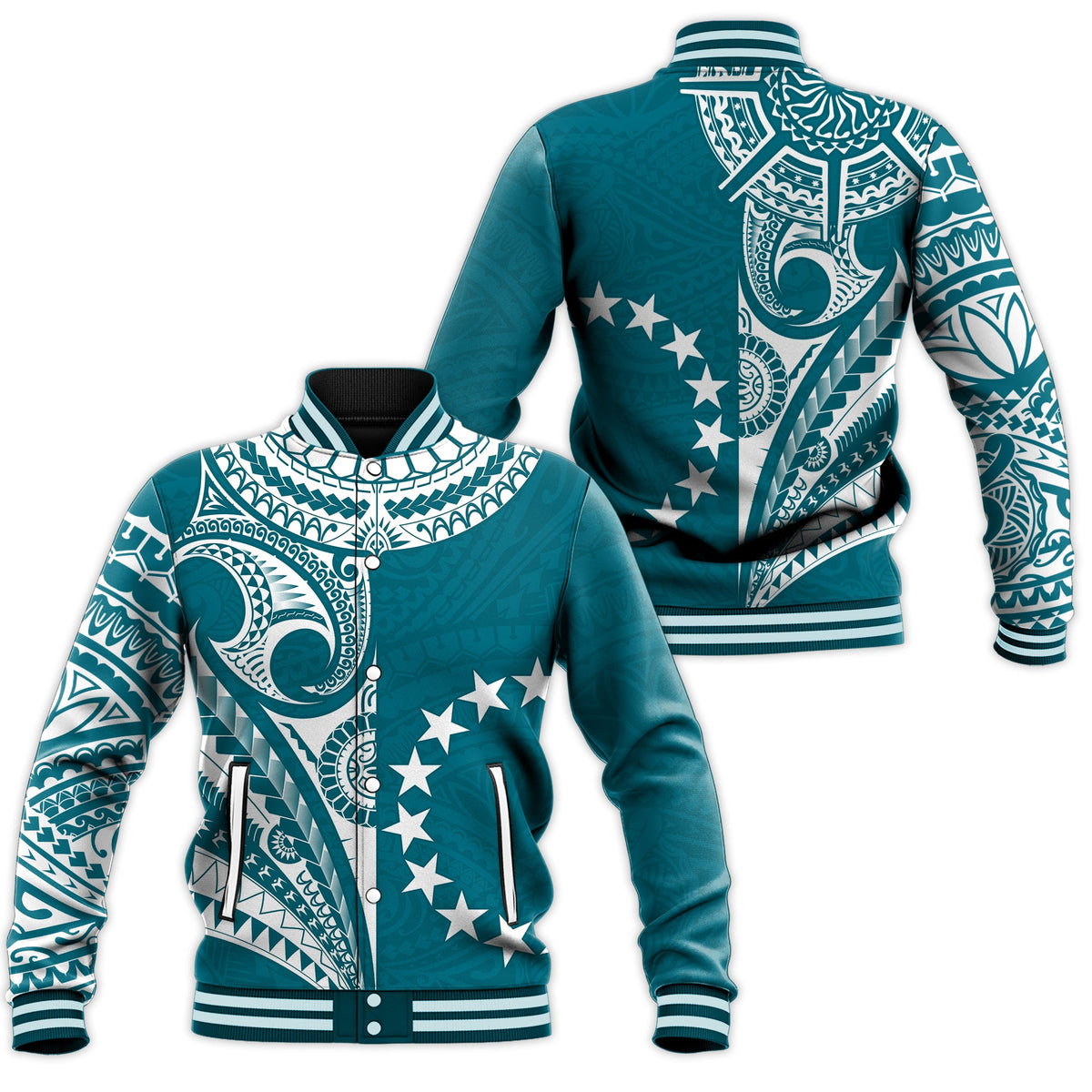 Cook Islands Tatau Baseball Jacket Symbolize Passion Stars Version Blue LT13 Unisex Blue - Polynesian Pride