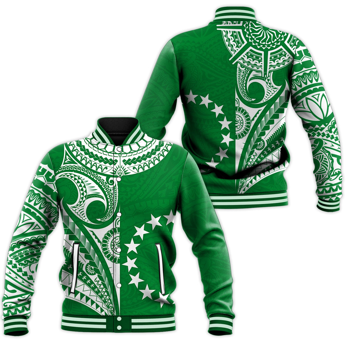 Cook Islands Tatau Baseball Jacket Symbolize Passion Stars Version Green LT13 Unisex Green - Polynesian Pride