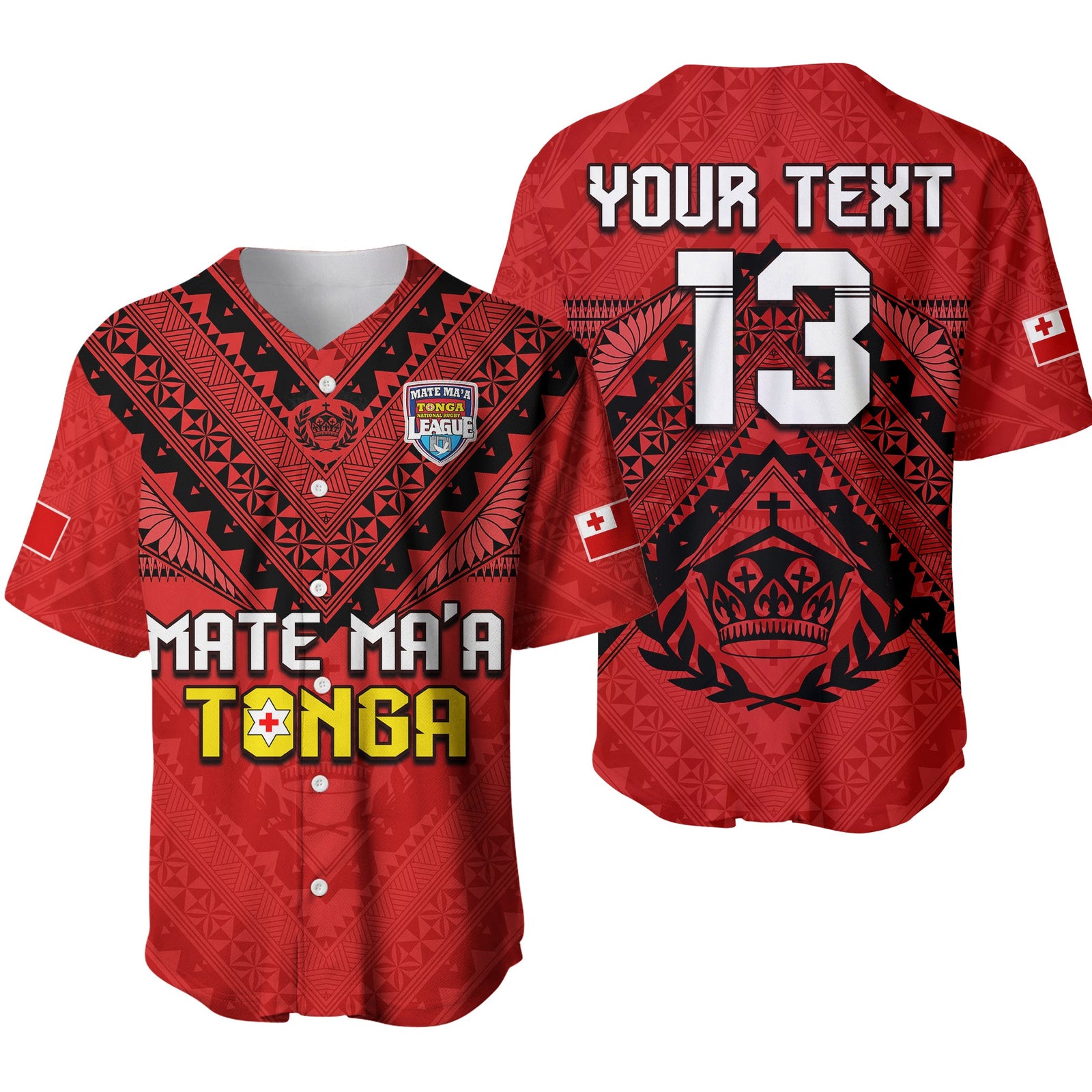 (Custom Text and Number) Tonga Rugby MMT Baseball Jersey Ngatu Mate Maa Tonga Simple Ver.01 LT13 Red - Polynesian Pride