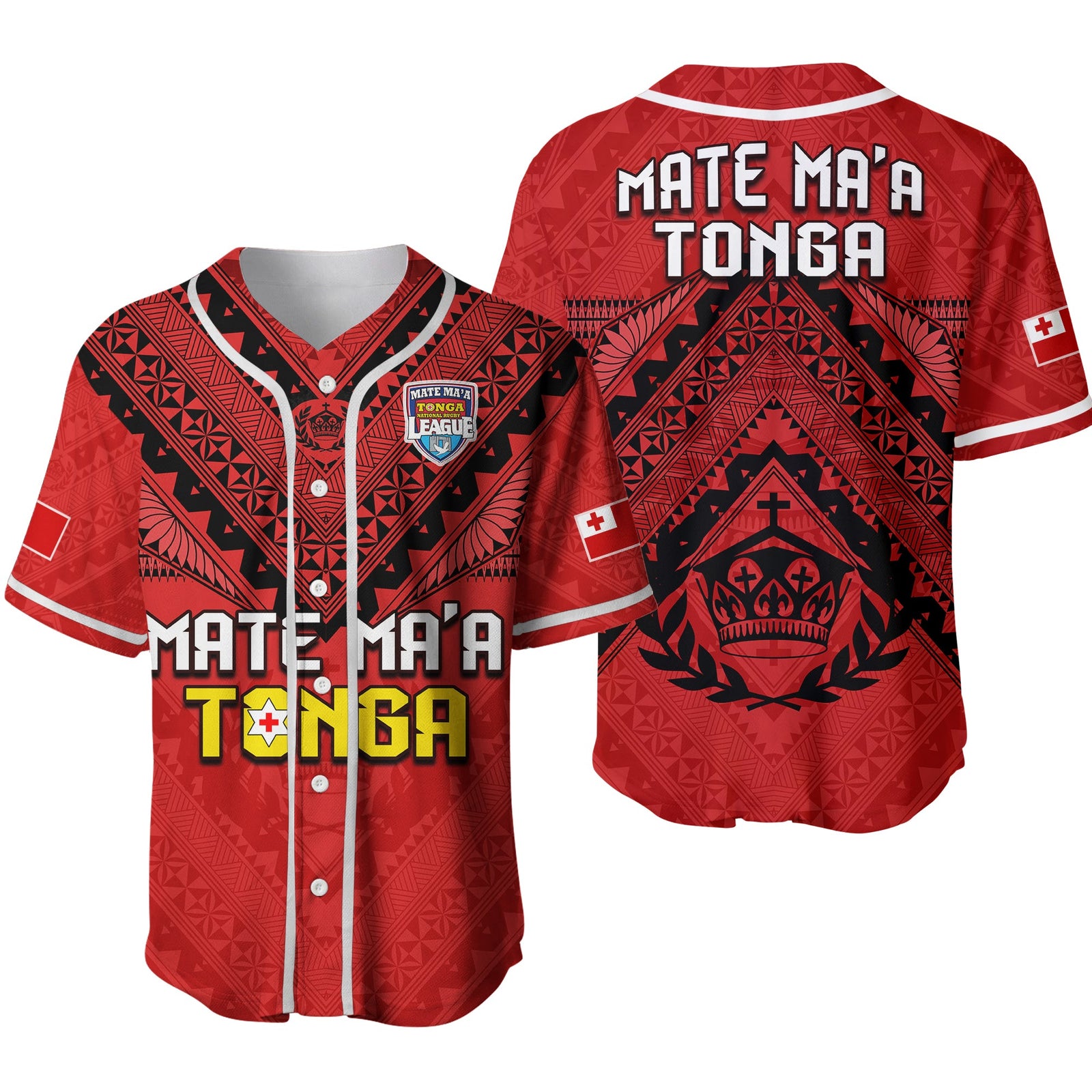 Tonga Rugby MMT Baseball Jersey Ngatu Mate Maa Tonga Simple Ver.02 LT13 Red - Polynesian Pride