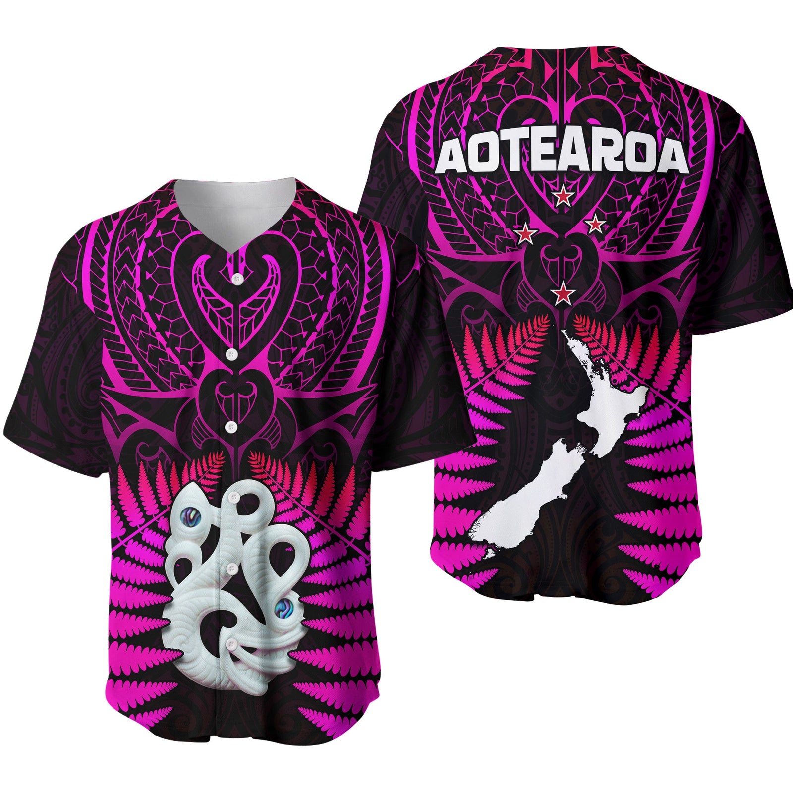 Aotearoa Fern Baseball Jersey New Zealand Hei Tiki Purple Style LT13 Purple - Polynesian Pride