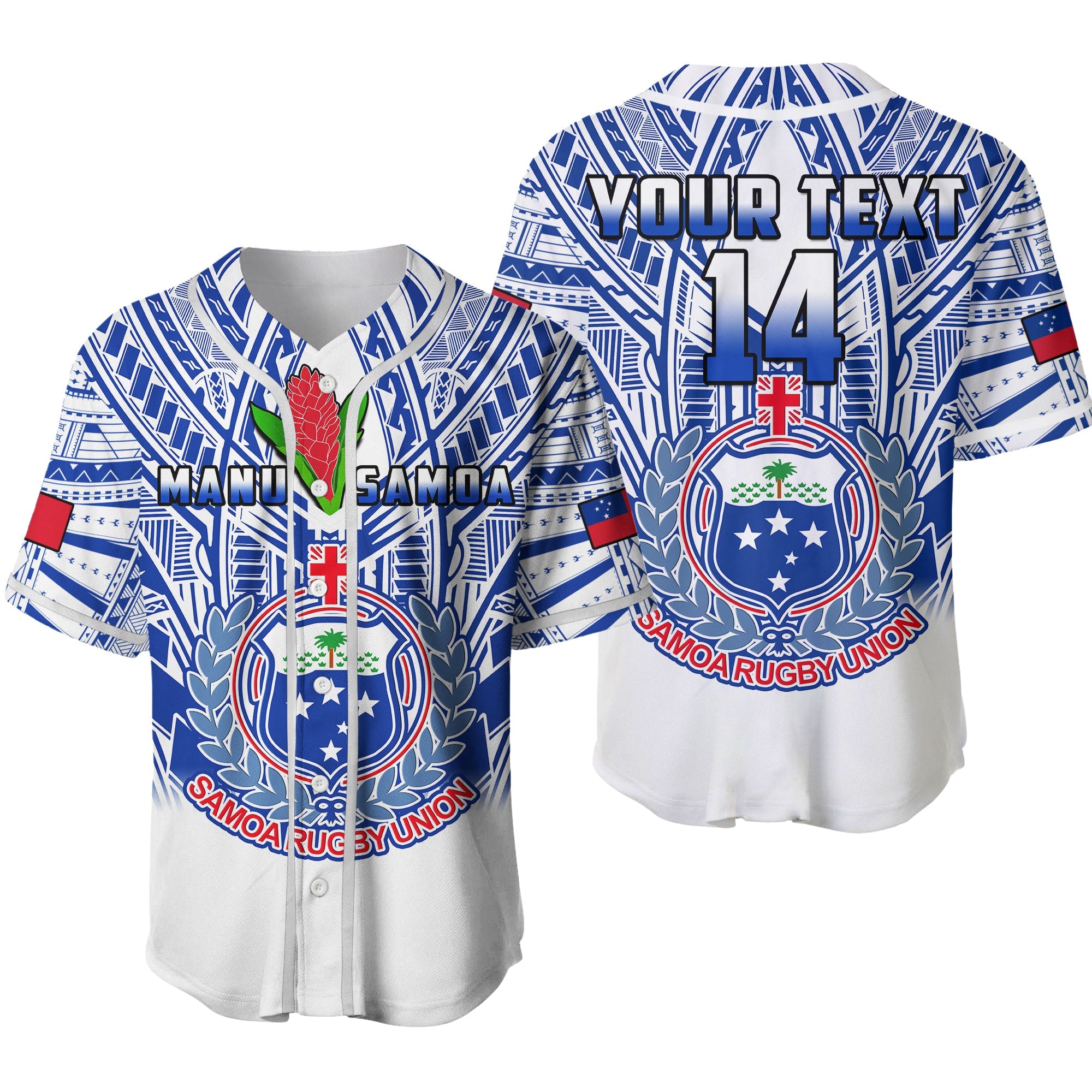 (Custom Text And Number) Samoa Rugby Baseball Jersey Manu Samoa 7s Ginger White Polynesian Ver.02 LT14 White - Polynesian Pride