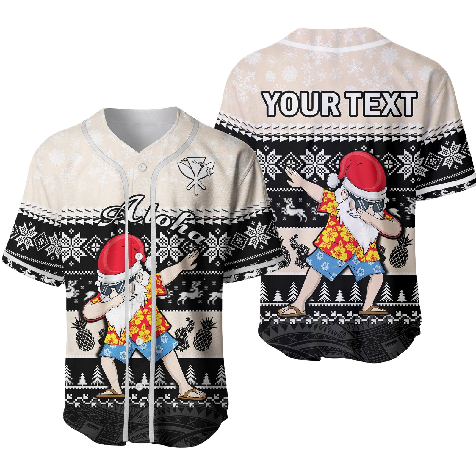 (Custom Personalised) Hawaii Mele Kalikimaka Baseball Jersey Dabbing Santa Black Merry Christmas Ver.02 LT14 Black - Polynesian Pride