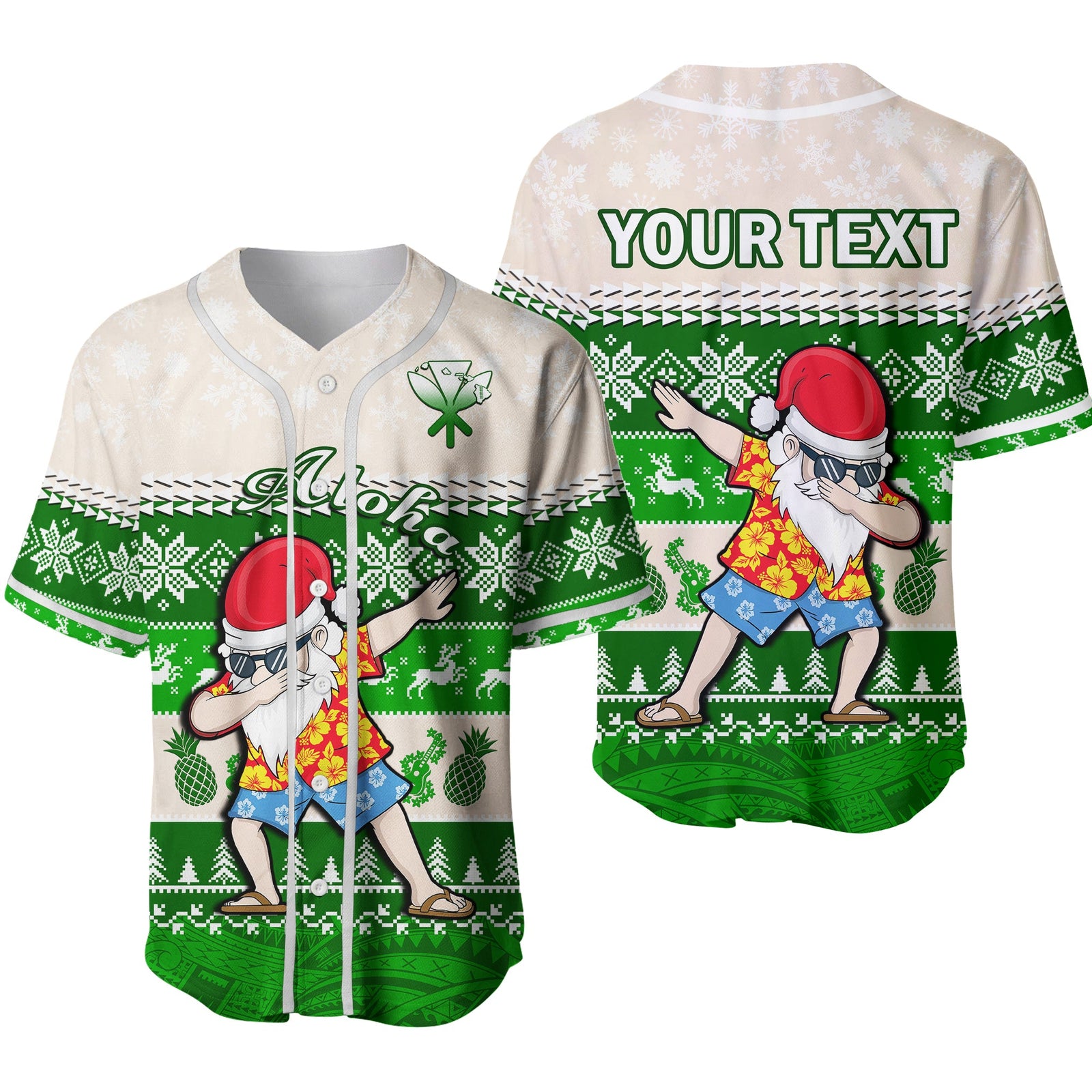 (Custom Personalised) Hawaii Mele Kalikimaka Baseball Jersey Dabbing Santa Green Merry Christmas Ver.02 LT14 Green - Polynesian Pride