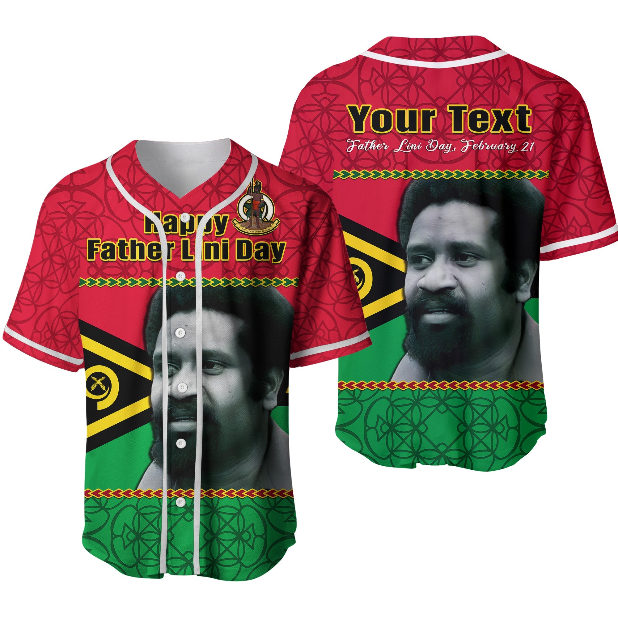 (Custom Personalised) Vanuatu Baseball Jersey Vanuatuan Flag Sand Drawing Happy Father Lini Day Ver.02 LT14 Red - Polynesian Pride