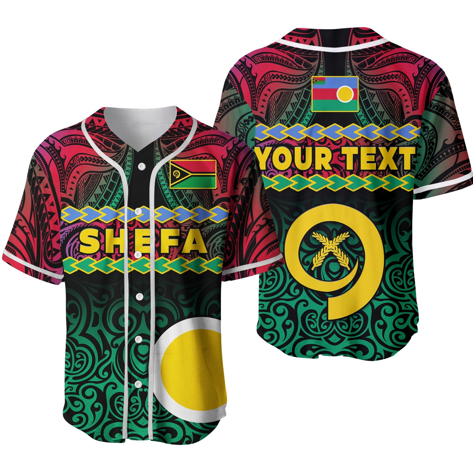 (Custom Personalised) Shefa Province Baseball Jersey Vanuatu Pig Tusk Polynesian Flag Style Ver.02 LT14 Black - Polynesian Pride