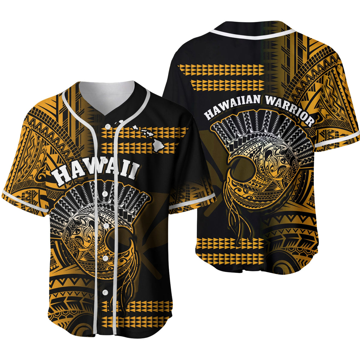 Hawaii Baseball Jersey Kakau Warrior Helmet Gradient Gold Polynesian Ver.02 LT14 Gold - Polynesian Pride