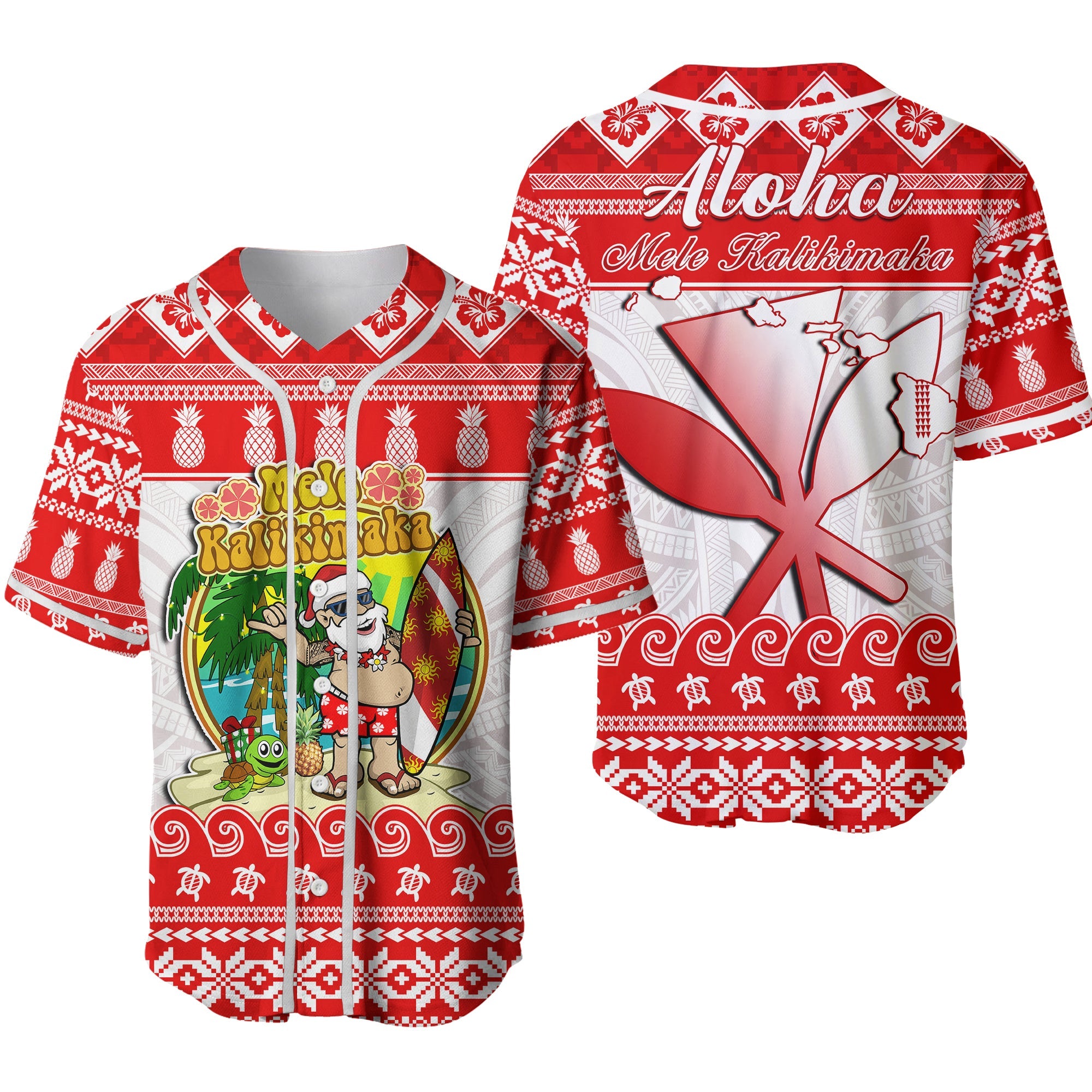 Hawaii Christmas Baseball Jersey Kanaka Polynesian Santa Claus Mele Kalikimaka Ver.02 LT14 Red - Polynesian Pride