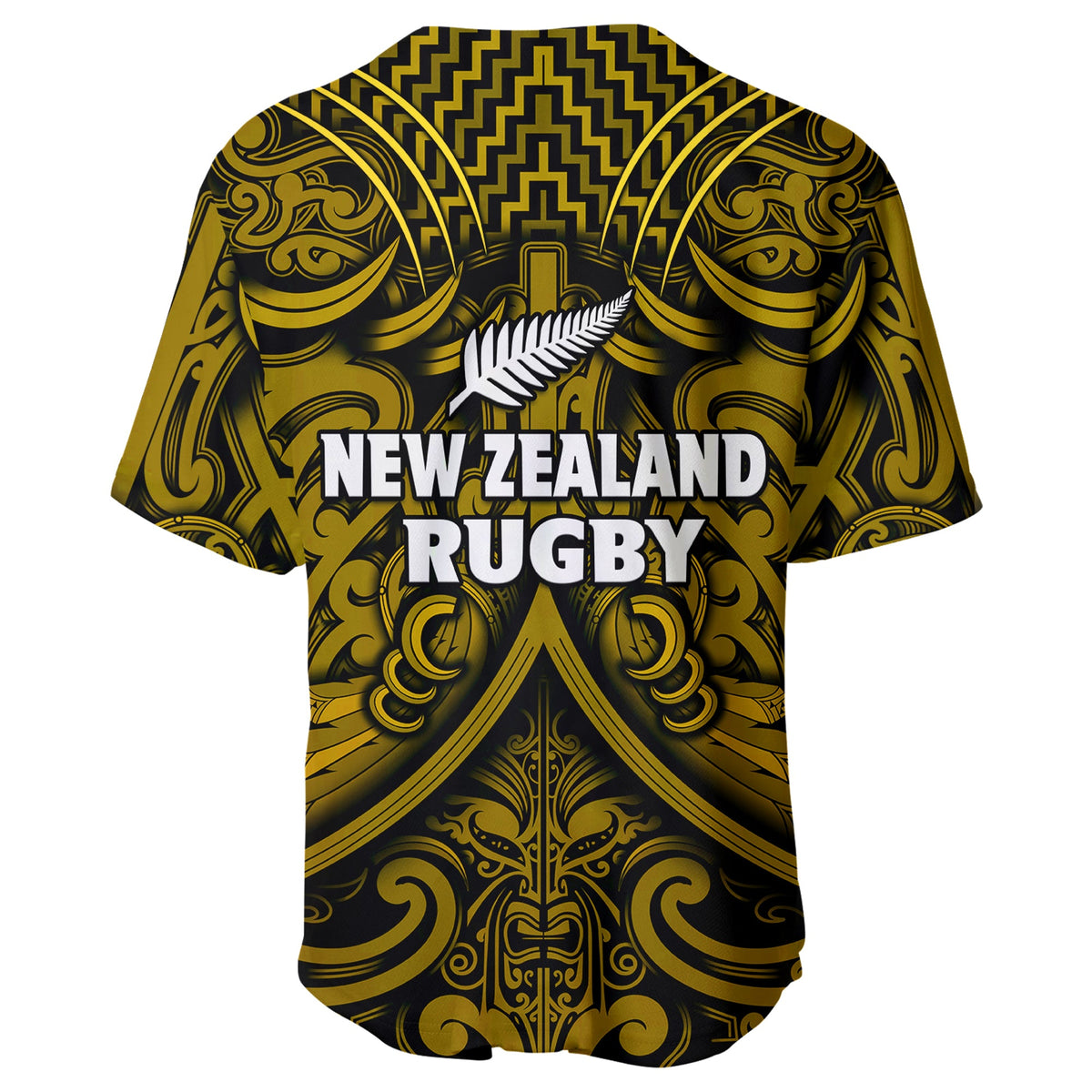 New Zealand Silver Fern Rugby Baseball Jersey All Black Gold NZ Maori Pattern LT13 - Polynesian Pride