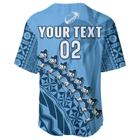 (Custom Text And Number) Fiji Tapa Rugby Baseball Jersey Fijian Cibi Dance Tapa Pattern Blue LT14 - Polynesian Pride