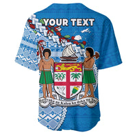 (Custom Personalised) Fiji Baseball Jersey Fijian Drua Mix Tagimaucia Flower Blue Style LT14 - Polynesian Pride