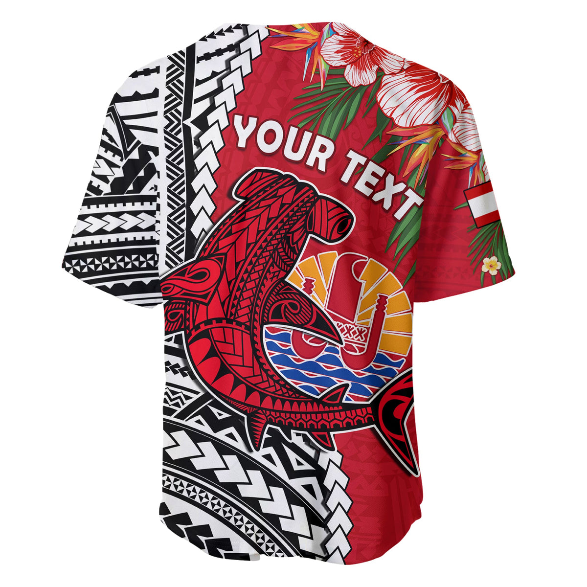 (Custom Personalised) Tahiti Islands Baseball Jersey Polynesian Shark Mix Tropical Flowers LT14 - Polynesian Pride