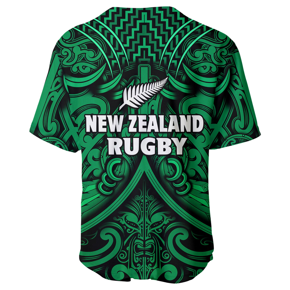 New Zealand Silver Fern Rugby Baseball Jersey All Black Green NZ Maori Pattern LT13 - Polynesian Pride