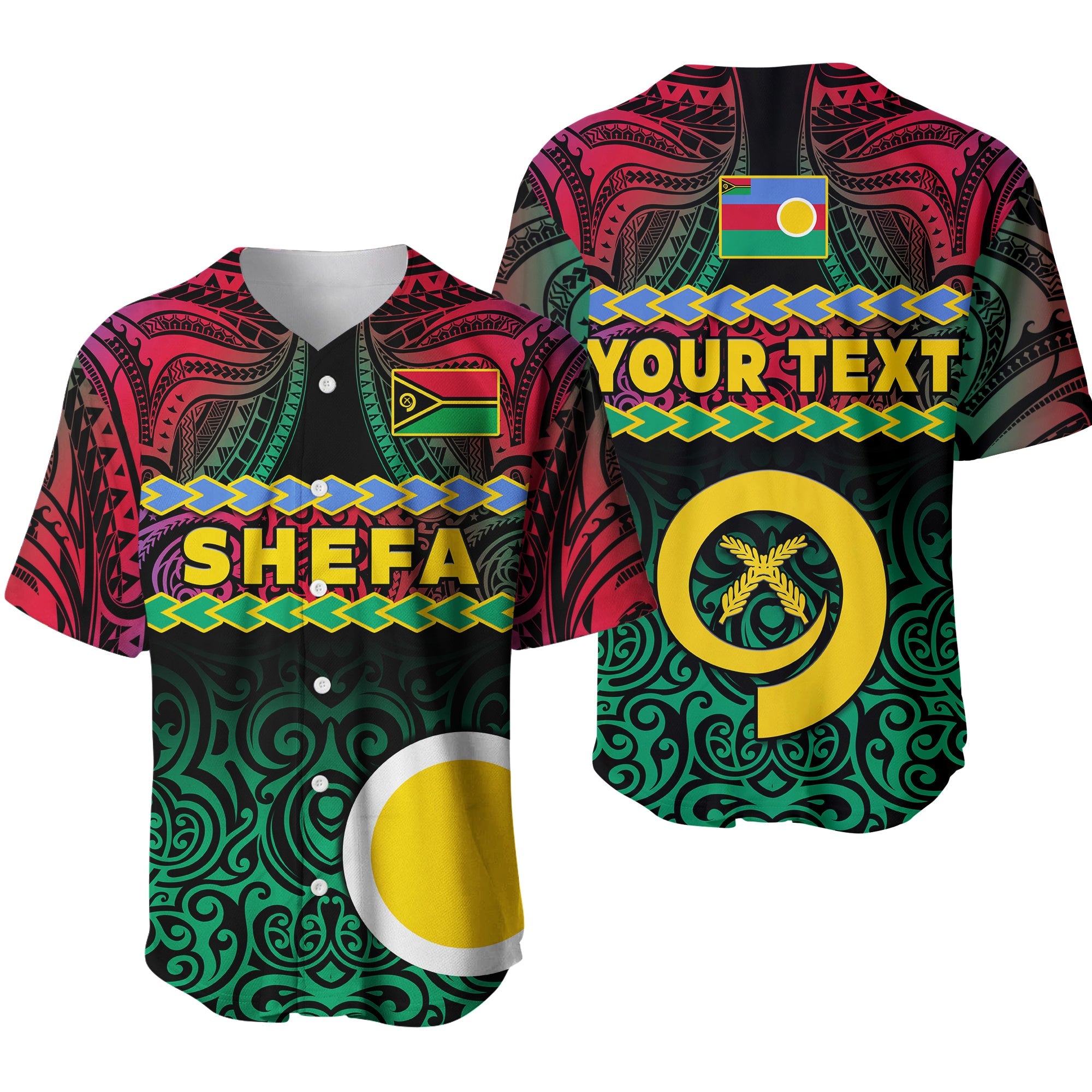 (Custom Personalised) Shefa Province Baseball Jersey Vanuatu Pig Tusk Polynesian Flag Style LT14 Black - Polynesian Pride