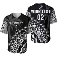 (Custom Text And Number) Fiji Rugby Baseball Jersey Fijian Cibi Dance Tapa Pattern Black LT14 Black - Polynesian Pride