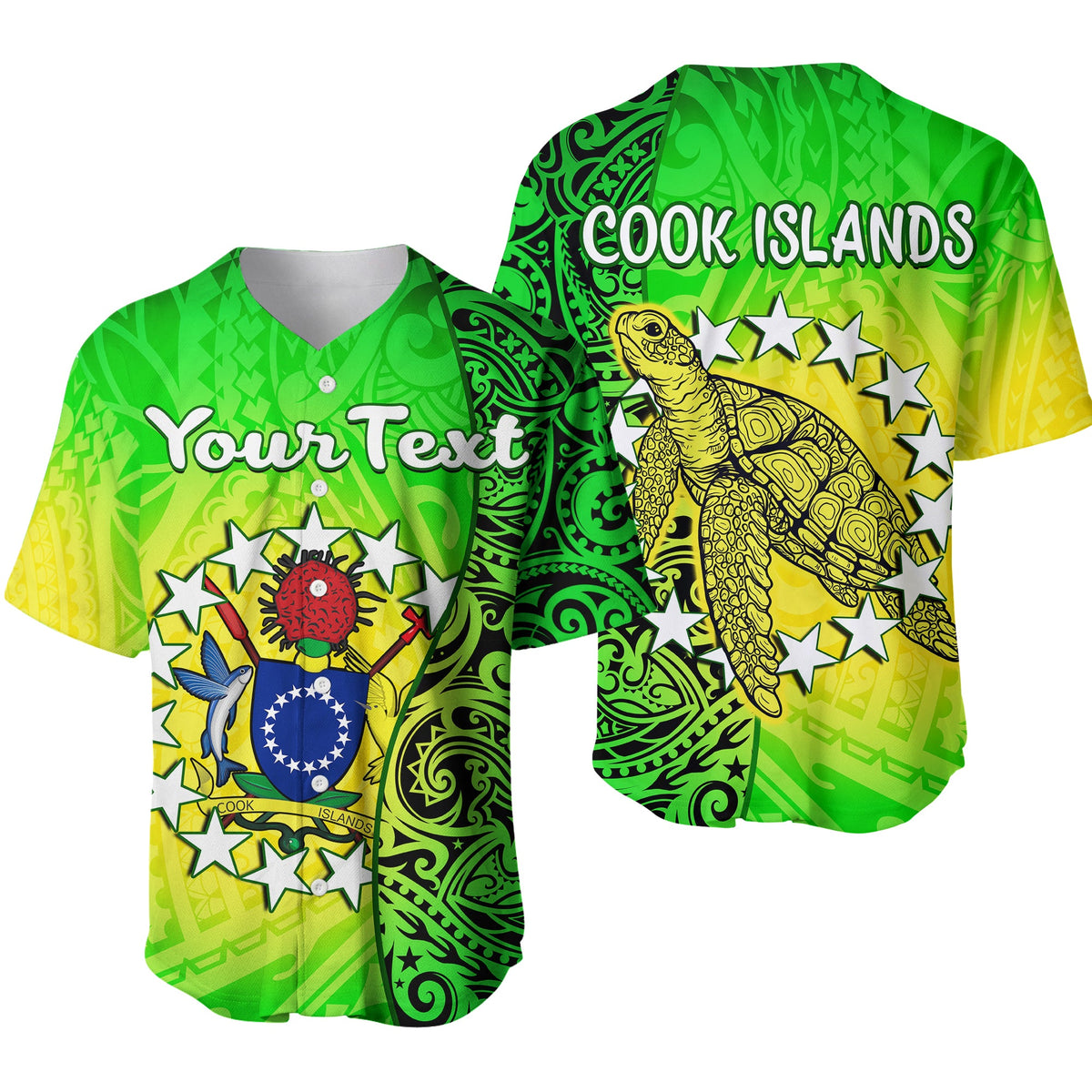 (Custom Personalised) Cook Islands Baseball Jersey Cook Islands Coat Of Arms Turtle Polynesian LT14 Green - Polynesian Pride
