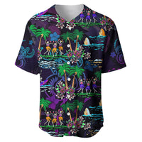 Hawaii Skeleton Dancing Baseball Jersey Halloween Hawaiian Turtle LT13 Purple - Polynesian Pride