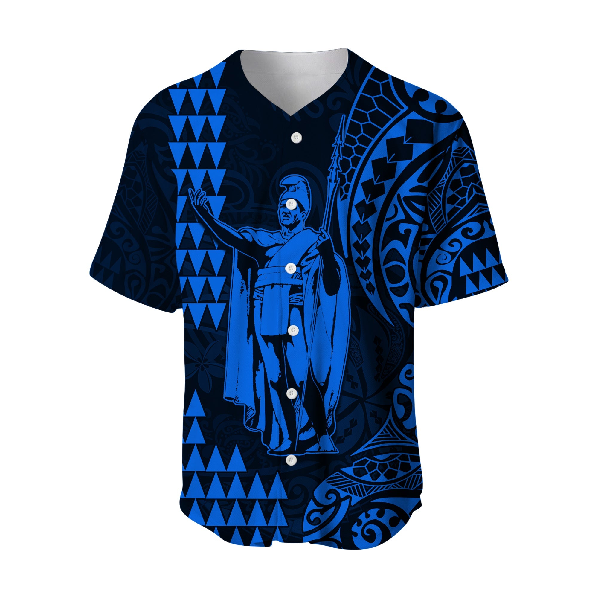 Hawaii Day Kakau Baseball Jersey Proud To Be Hawaiian Blue King Kamehameha and Kanaka Maoli LT13 Blue - Polynesian Pride