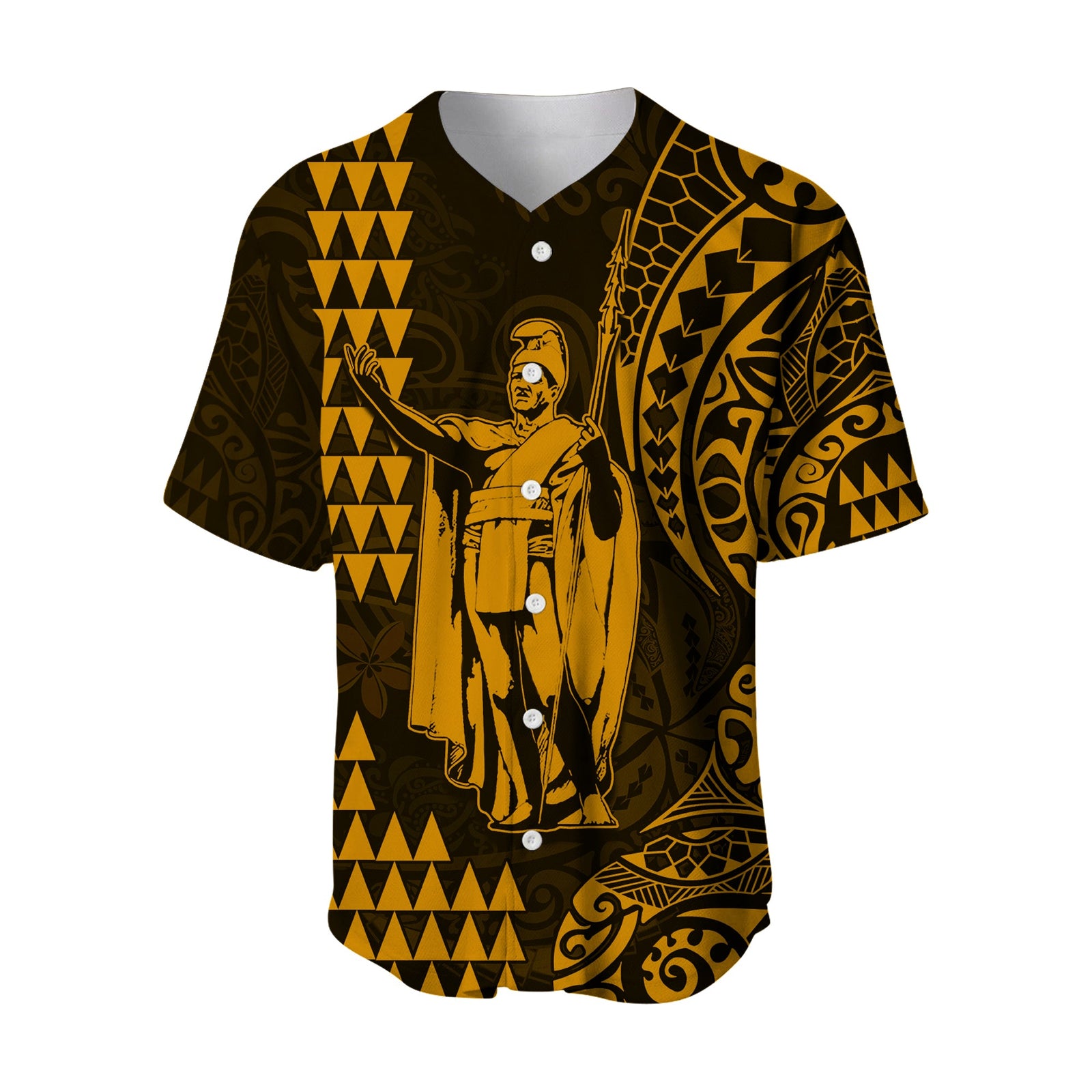 Hawaii Day Kakau Baseball Jersey Proud To Be Hawaiian Gold King Kamehameha and Kanaka Maoli LT13 Gold - Polynesian Pride