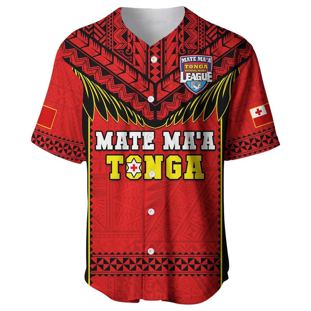 Tonga Rugby Baseball Jersey Mate Maa Tonga Pacific Ngatu Black LT14 Red - Polynesian Pride