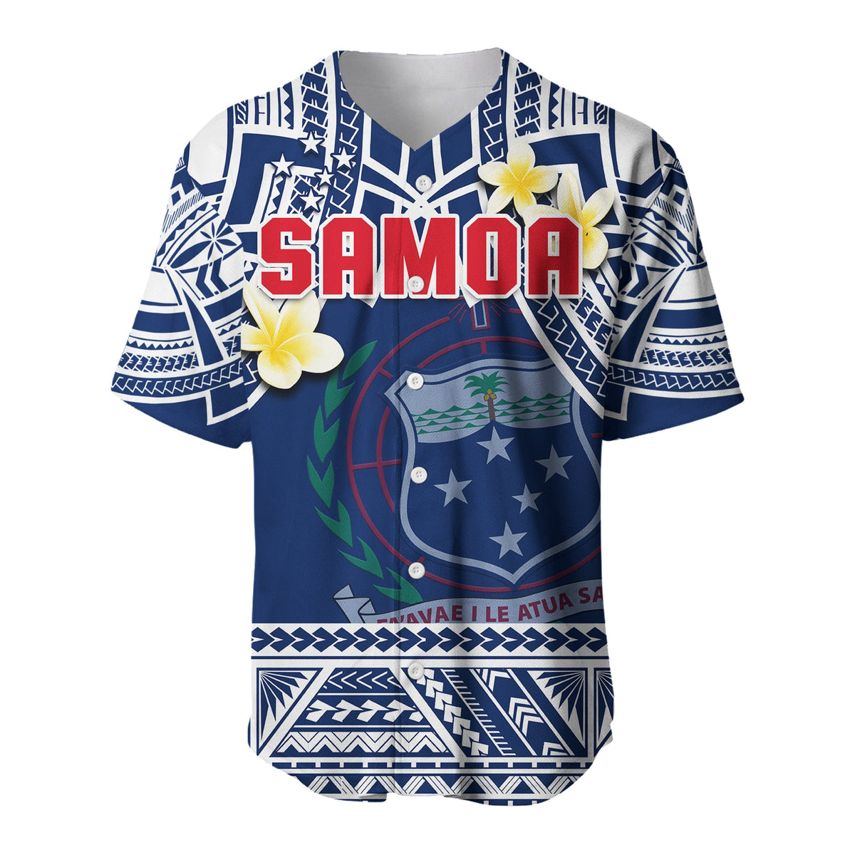 (Custom Personalised) Samoa Baseball Jersey Samoan Plumeria Flowers Mix Polynesian Pattern LT14 - Polynesian Pride