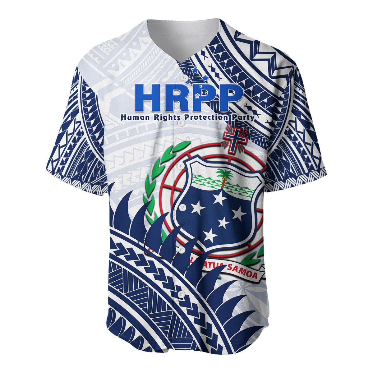 HRPP Samoa Baseball Jersey Samoan Coat Of Arms Polynesian Pattern LT14 White - Polynesian Pride