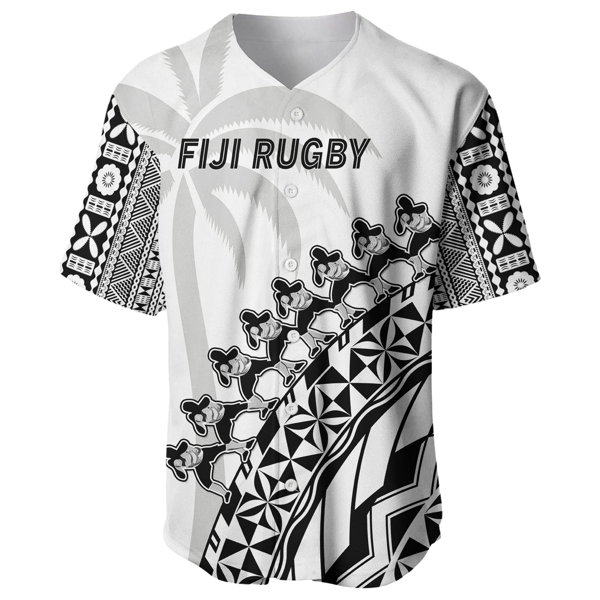 (Custom Personalised) Fiji Basebal Jersey Masi Tapa Patterns Black Style LT6