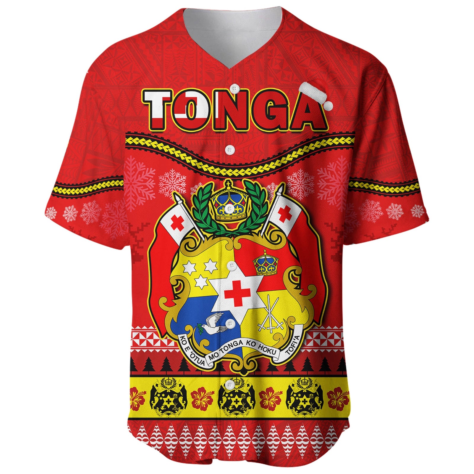 Tonga Christmas Baseball Jersey Tongan Ngatu Kilisimasi Fiefia LT14 Red - Polynesian Pride