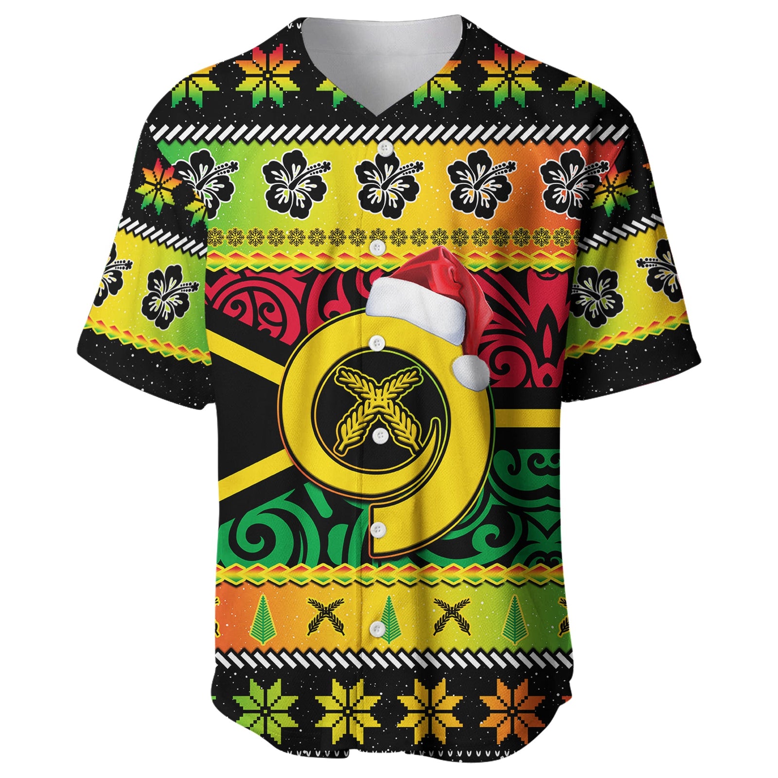 Vanuatu Christmas Baseball Jersey Pig Tusk Polynesian Joyeux Noel Flag Art LT14 Reggae - Polynesian Pride