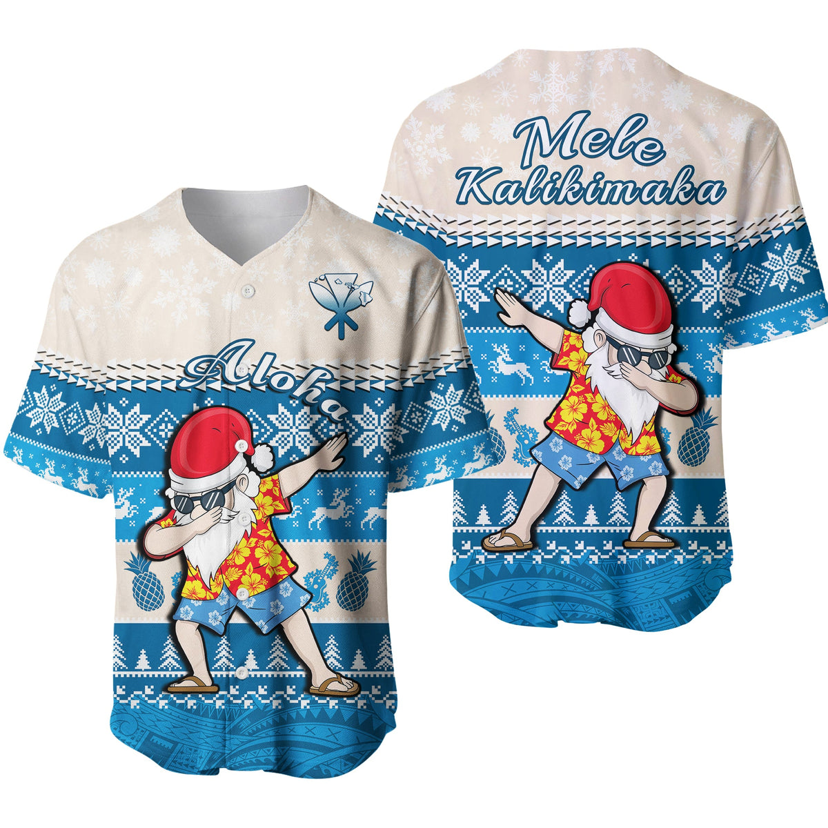 Hawaii Mele Kalikimaka Baseball Jersey Dabbing Santa Blue Merry Christmas LT14 Blue - Polynesian Pride