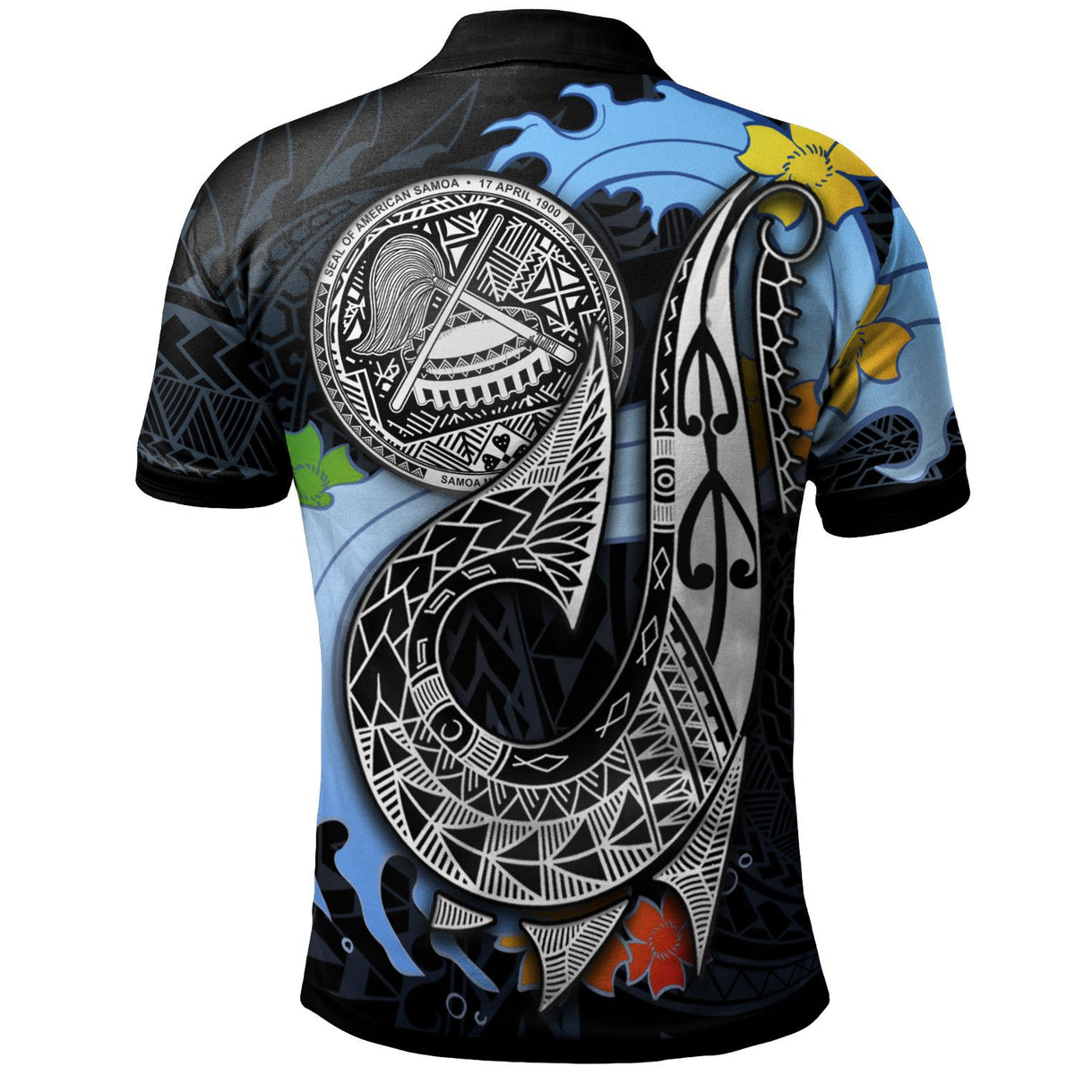 American Samoa Polo Shirt Fish Hooks and Wave - Polynesian Pride