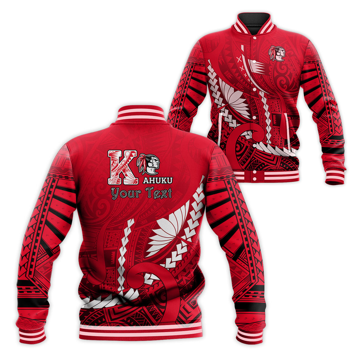 (Custom Personalised) Kahuku Shool Baseball Jacket Enthusiasm Red Raiders LT13 Unisex Red - Polynesian Pride