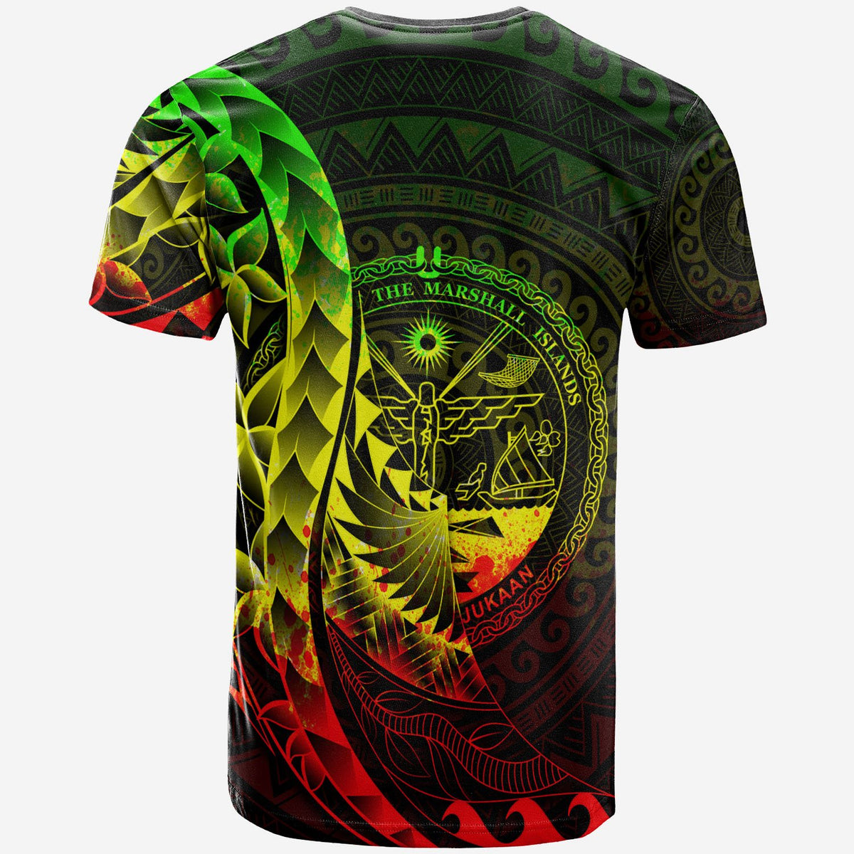 Marshall Islands T Shirt Custom Polynesian Pattern Style Reggae Color - Polynesian Pride