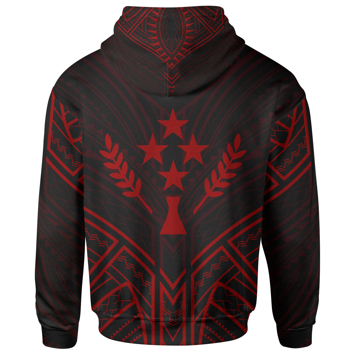 Kosrae State Zip Hoodie Kosrae State Seal Red Tribal Patterns - Polynesian Pride