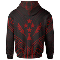 Kosrae State Zip Hoodie Kosrae State Seal Red Tribal Patterns - Polynesian Pride