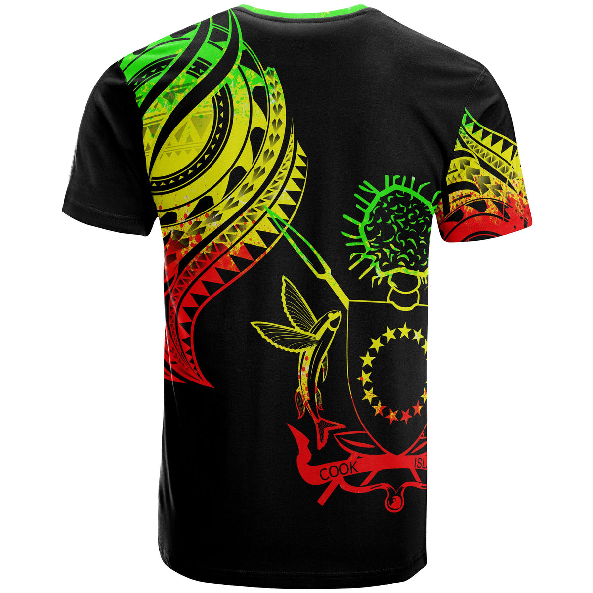 Cook Islands T Shirt Polynesian Tatau Reggae Patterns With Coat of Arms - Polynesian Pride