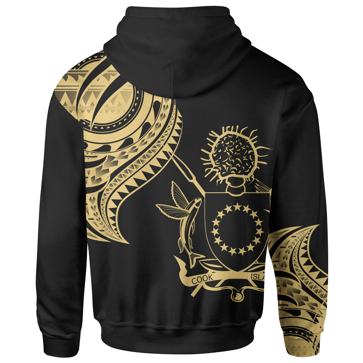 Cook Islands Zip Hoodie Cook Islands Tatau Gold Patterns With Coat of Arms - Polynesian Pride