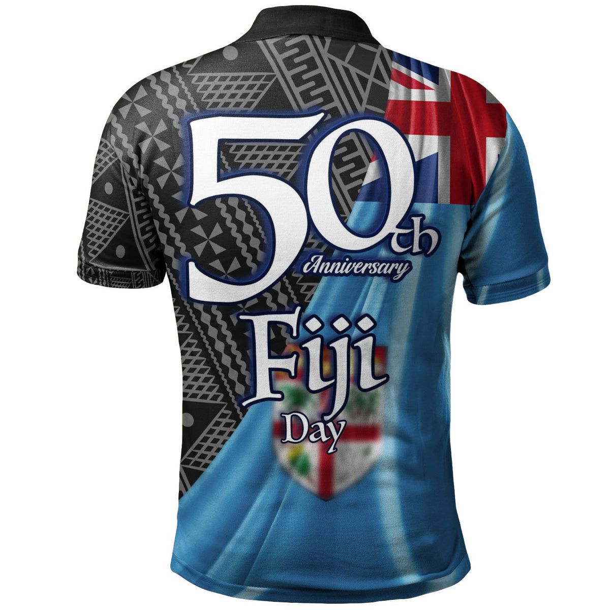 Fiji Polo Shirt Lautoka Fiji Day 50th Anniversary With Tapa Patterns - Polynesian Pride