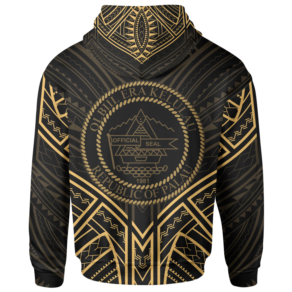 Palau Hoodie Palau Seal Gold Tribal Patterns - Polynesian Pride