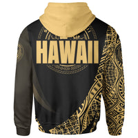 Hawaii Zip Hoodie Gold Polynesian Patterns Sport Style - Polynesian Pride