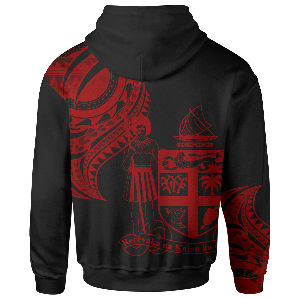 Fiji Custom Hoodie Fiji Tatau Red Patterns - Polynesian Pride