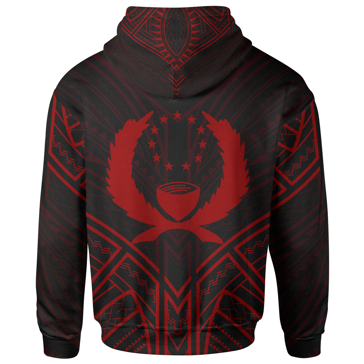 Pohnpei State Hoodie Pohnpei State Seal Red Tribal Patterns - Polynesian Pride