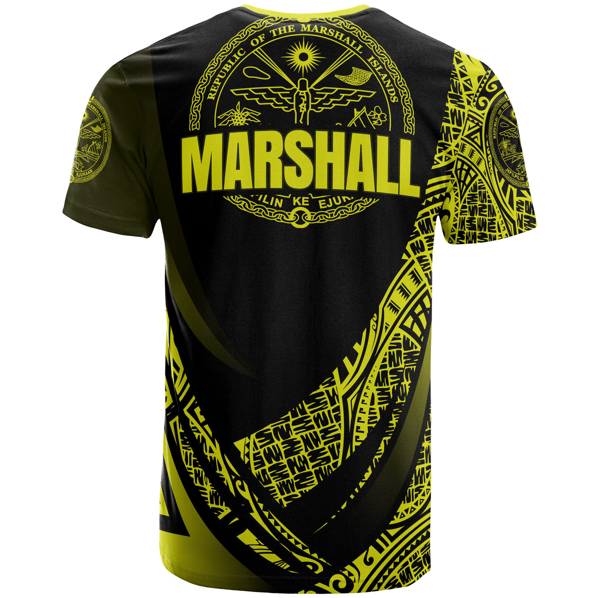 Marshall T Shirt Yellow Polynesian Patterns Sport Style - Polynesian Pride