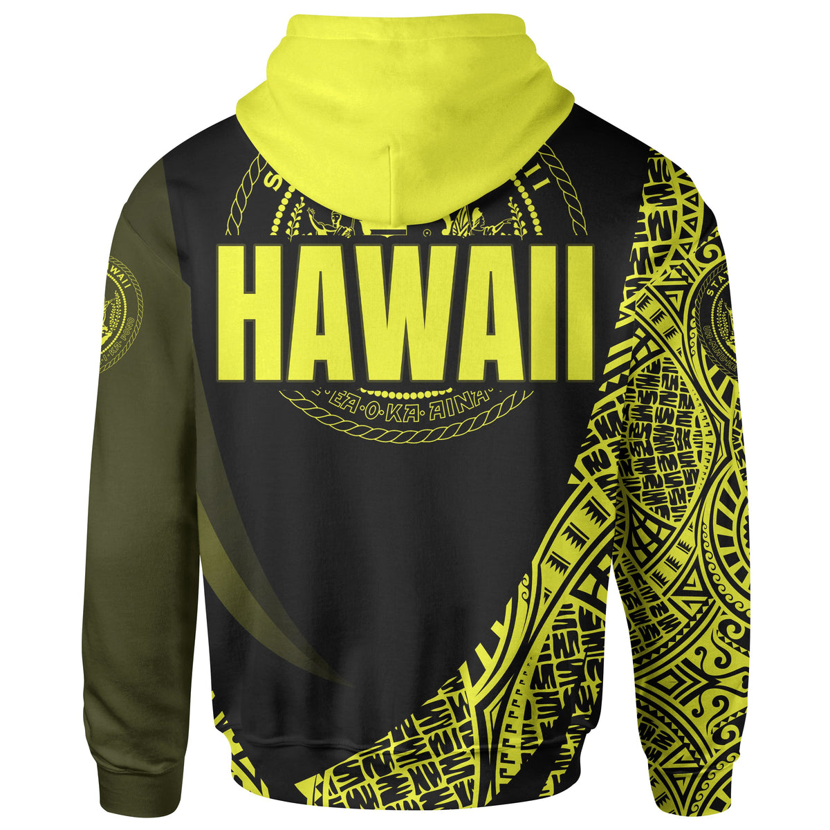 Hawaii Zip Hoodie Yellow Polynesian Patterns Sport Style - Polynesian Pride